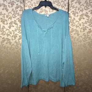 J. Jill Blue Green Neck Tie Cotton Modal Blend Sweater Size 4X